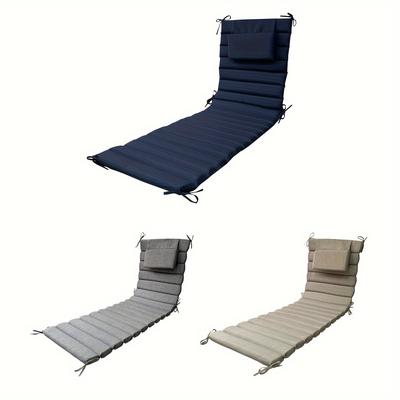 1pc Waterproof Folding Chaise Lounge Cushion, Outdoor Lounge Chair Cushion, Patio Chaise Pad With Headrest, No Chair