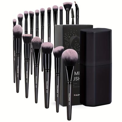TEMU 18pc Maange Makeup Brush Set With Cylinder Holder, Portable Beauty Tools Kit, Complete Make-up Brushes For Beginners To Professional Artists, Travel-friendly, Ideal Gift For Women Image