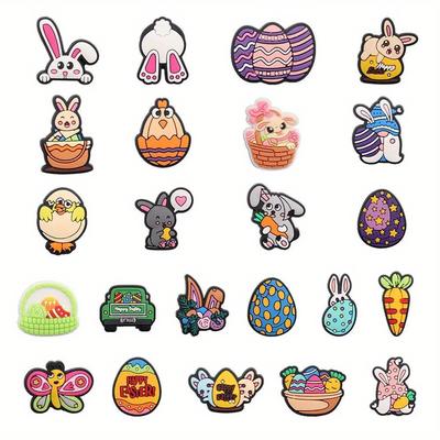 23pcs Happy Easter Chicken Rabbit Animals Thanks Giving Day Sandals Shoe Charms, Decorations, Adorable Button Pins