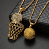 2pcs Hip Hop Men's Basketball Sports Pendant Necklace, Fashion Creative Rock Party Jewelry Accessories, Holiday Gift