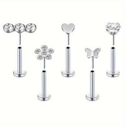 5pcs Threadless Push-in Nose Stud Ring Butterfly H...