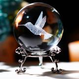 1pc Crystal Ball Ornament With Stand, 3d Glass Laser Hummingbird Statue, Holiday Gift Glass Ball Paperweight, For Home Room Living Room Office Decor, Valentine's Day New Year Easter Gift