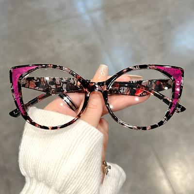 TEMU Cat Eye Clear Lens Glasses Retro Color Block Decorative Glasses Computer Spectacles For Women