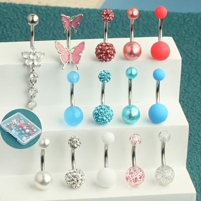 14pcs Belly Button Rings Dangle Belly Button Ring ...