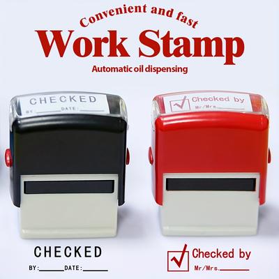 1pc Checked Teacher Seal Office Stationery Stamps Self-inking In Red, Black, Blue, Ink Pads, Work Stamps Paid Or Pass Automatic Ink Filling Stamps