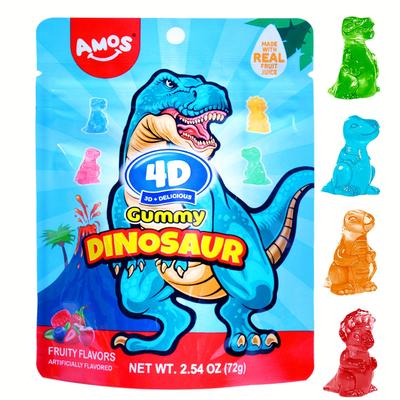 Amos, 4/8packs 4d Gummy Dinosaur Candy, 3d Shape Dino Gummies For Dinosaur Themed Party, Easter Candy Basket Stuffers, 2.54oz/bag, Ideal Choice For Gifts