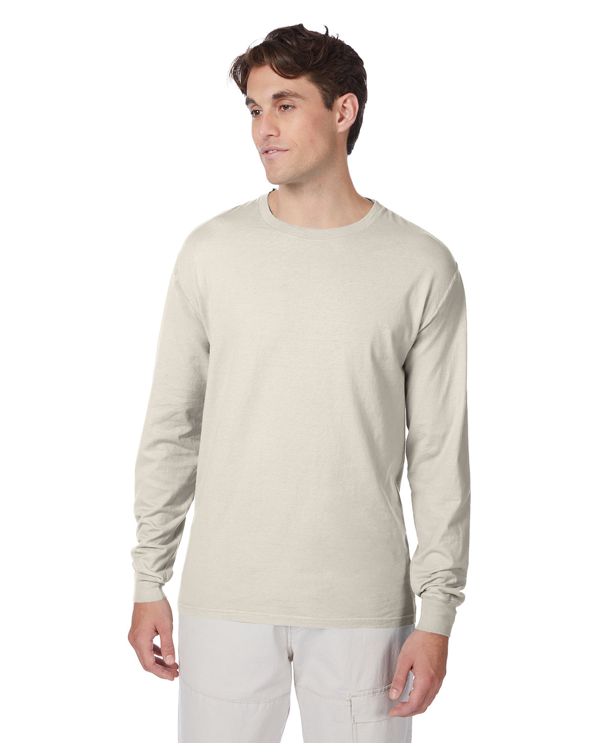 Hanes 5186 Beefy-T-Shirt Long Sleeve T-Shirt in Natural size 2XL | Ringspun Cotton