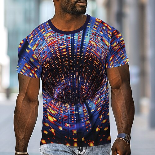 Herren Geometrisch Geometrisches Muster Punkt T Shirt T-Shirt 3D-Druck Rundhalsausschnitt Hemd Mode Designer Abstrakt Straße Sport im Freien Dunkelblau Sommer Frühling Bekleidung S M L XL XXL XXXL Image