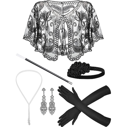 Retro Vintage 1920er Der große Gatsby Flapper-Stirnband Zubehörset Schals Flapper-Mädchen Hochzeitsgast Feder Kostüm Damen Halloween Karneval Maskerade Karneval Party / Abend Hochzeitsempfang Image
