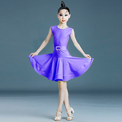 Latein-Tanz Tanzkleidung für Kinder Kleid Pure Farbe Farbaufsatz Mädchen Leistung Ausbildung Ärmellos Hoch Polyester Image