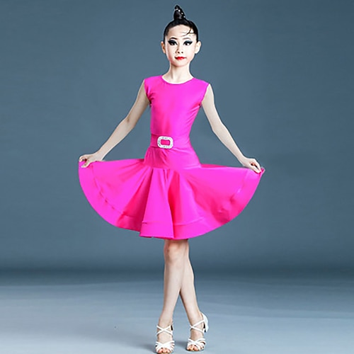 Latein-Tanz Tanzkleidung für Kinder Kleid Pure Farbe Farbaufsatz Mädchen Leistung Ausbildung Ärmellos Hoch Polyester Image