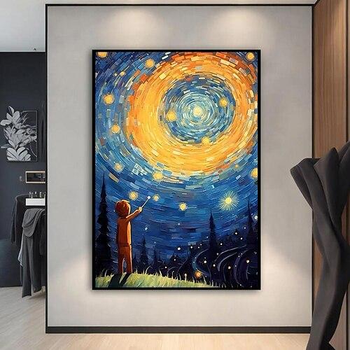 Sternennacht handgemalte Wandkunst Van Gogh Kunst handgemachte Sternennacht Landschaft Vintage Ölgemälde Wald Wandkunst für Zuhause ohne Rahmen