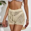 Per donna Pantaloncini Informale Breve Liscio A cordoncino Tagliato Uncinetto Traspirabilità Comodo Media elasticità Spiaggia Fine settimana Nero Bianco Cachi Estate Standard