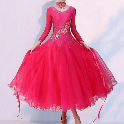 Ballroom Dance Dress Crystals / Rhinestones Women's Performance Party Long Sleeve Elastane