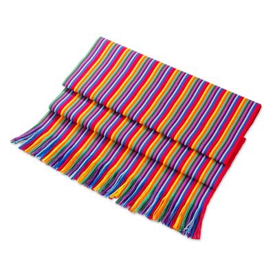 Rainbow Colors,'Multicolor Striped Cotton Table Runner from Guatemala'