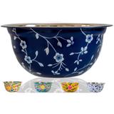 Large Hand Painted Stainless Steel Fruit Bowl - Decorative Floral Salad Mixing and Serving Bowl - Traditional Kashmiri Art