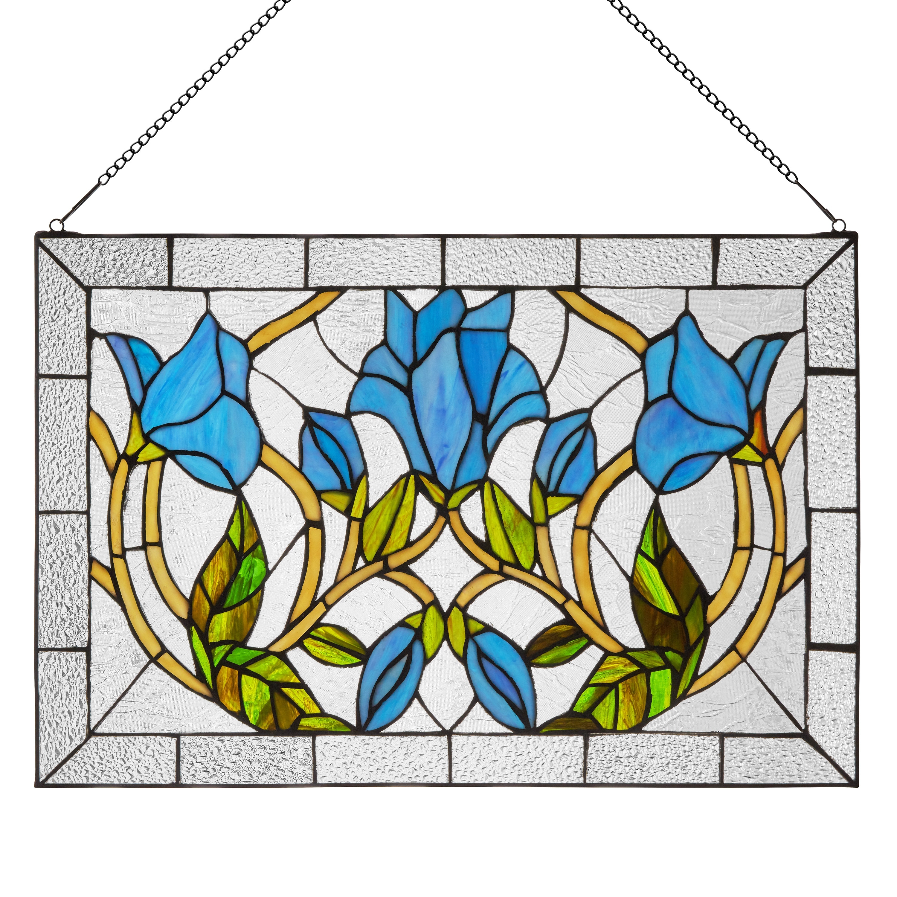 16-in H Blue Floral Vines Multicolored Stained Glass Window Panel - 24