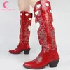 Cowgirl klobige kniehohe Westerns tiefel Frauen Herz druck plus Größe 43 Party Cosplay Frauen Schuhe bequeme Walking Corral Stiefel rosa