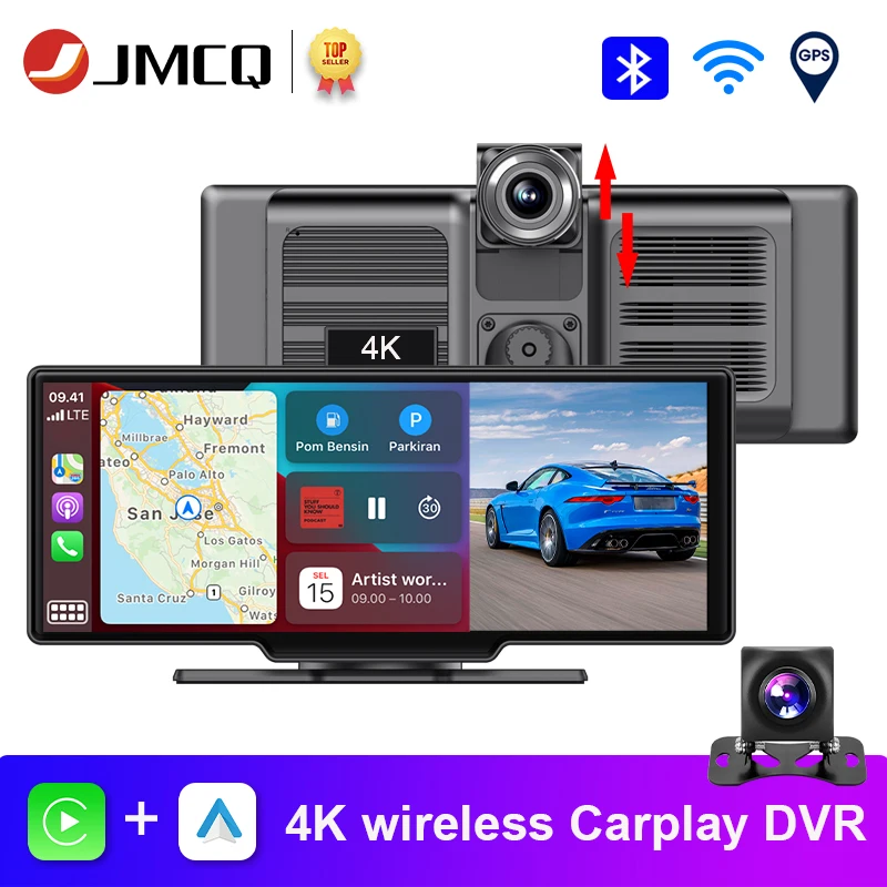 Jmcq 10.26 "4k Auto DVR Wifi GPS Dash Cam Rückspiegel Kamera Video recorder Vorder-und Rückseite Kamera Wireless Carplay Dashboard Image