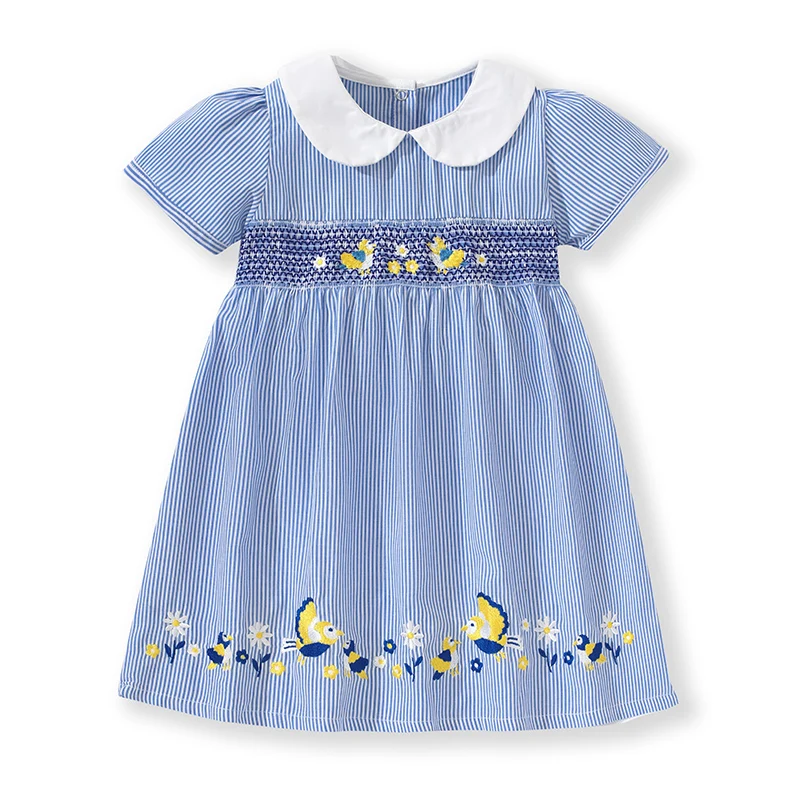 Kleine Mädchen Mädchen Peter Pan Kragen Kleid Sommer Tier Vögel mit Blumen Applikationen Baby Mädchen Party kleider für Kinder Kleidung Image