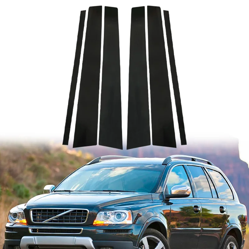 6Pcs Glänzend Schwarz Säule Beiträge Fenster Abdeckung Fit Für Volvo XC90 2003-2010 2011 2012 2013 2014 Tür seite Trim Aufkleber Zubehör Image