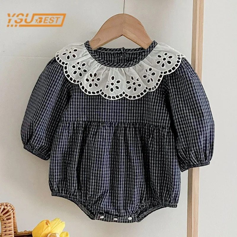 Kleinkind Baby Stram pler Neugeborene Kinder Baby Mädchen Langarm Spitze Kragen Gitter Prinzessin Stram pler Baby Mädchen Stram pler Kleidung Image