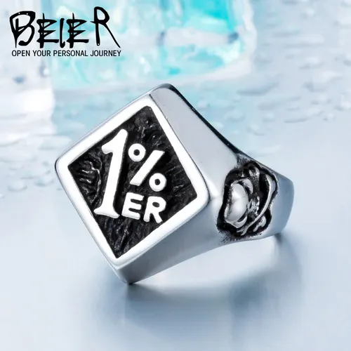 Stainless Steel Fashion Men's Biker One Pencenter 1% Ring For Man Motorcycle Ring Jewelry BR8-243