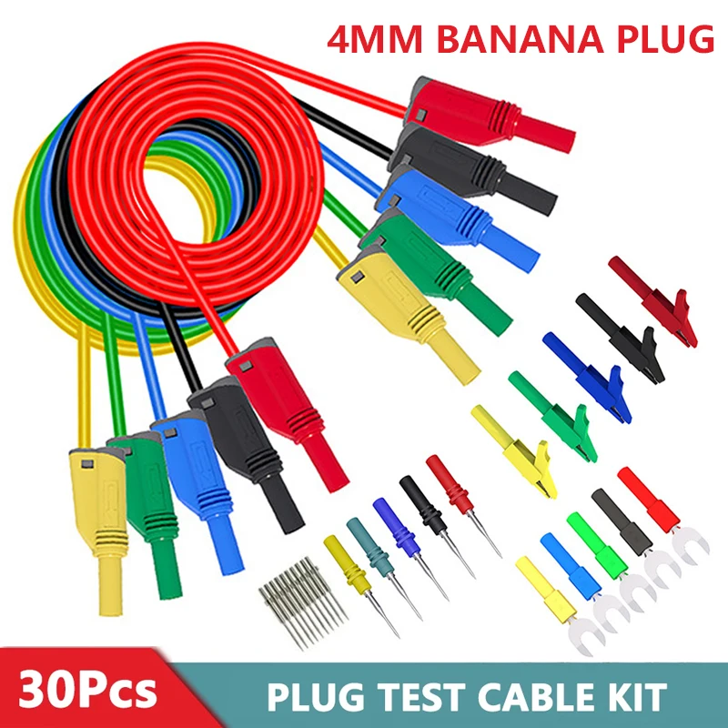4-mm-Bananenstecker-Messleitungsset für Multimetertest, Krokodilklemme, U-Typ und Sondenleitungen, Kabel-Set, stapelbar, doppelt Image