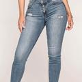 Blue Ripped Holes Skinny Jeans, Slim Fit Single Breasted Button Casual Denim Trousers, Women's Denim Jeans & Clothing