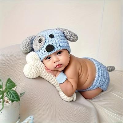 Adorable Baby Blue Dog Hat Short Suit - Perfect For Infant Photoshoots, Christmas, Halloween, Thanksgiving Day Gift