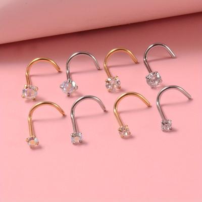 8 Pcs/set Stainless Steel Zircon Nose Stud Ab S-shaped Nose Ring Curved Rod Ear Nails Ear Bone Nails Nose Ring Body Kit