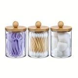 2/3/4pcs Cotton Swabs Dispenser Jars With Lids - Clear Plastic Vanity Makeup Organizer Storage Canister - Bathroom Accessories For Cotton Swab, Cotton Ball, Cotton Rounds, Floss