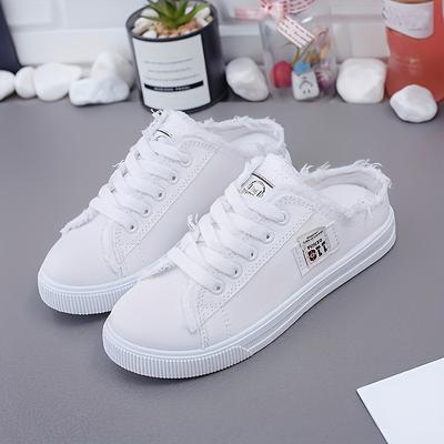 TEMU Women's Simple Canvas Shoes, Casual Lace Up Mule Sneakers, Women's Comfortable Outdoor Shoes