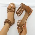 Femme Sandales Bohème Chaussures romaines du quotidien Plage Tressé Rivet Talon Plat Bohême Rétro Vintage Décontractées Polyuréthane Boucle Noir Marron Beige