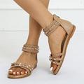 Femme Sandales Bohème Chaussures romaines du quotidien Plage Tressé Rivet Talon Plat Bohême Rétro Vintage Décontractées Polyuréthane Boucle Noir Marron Beige