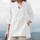 Per donna Camicia Blusa Camicie di cotone e lino Semplice Casual Manica 3/4 Scollo a V Top Regolari Quotidiano Bottoni Tasca Bianco Rosa Blu Reale Grigio Primavera Estate