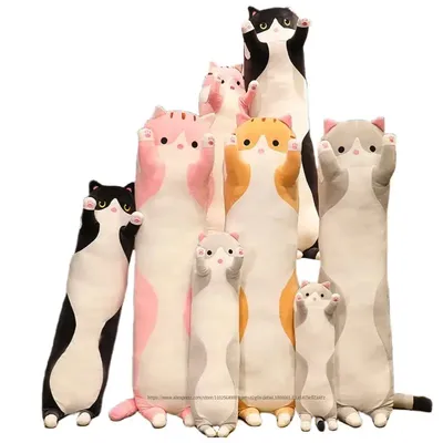 50-130cm Squishy Long Cats Doll Plush Toy Ultra Soft Kawaii Cat Hug Pillow Body Animal Sleeping