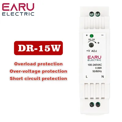 DR-15 15W Input 100-240V AC Output DC 12V 24V 1.25A 0.63A Industrial DIN Rail Switching Power Supply