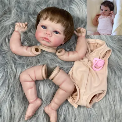 20Inch Painted Reborn Doll Kit LouLou Awake Blue Eyes With Rooted Hair 3D Painted Skin Unassembled