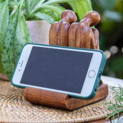 'Hand-Carved Inspirational Jempinis Wood Phone Holder'