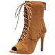 QIQOCCR Women's Stiletto High Heel Professional Dance Boots Sexy Comfortable Peep-toe Lace-up Mid Calf Boots Modern Jazz Latin Ballroom Dance Shoes With Zipper (Color : Brown, Size : 8.5)