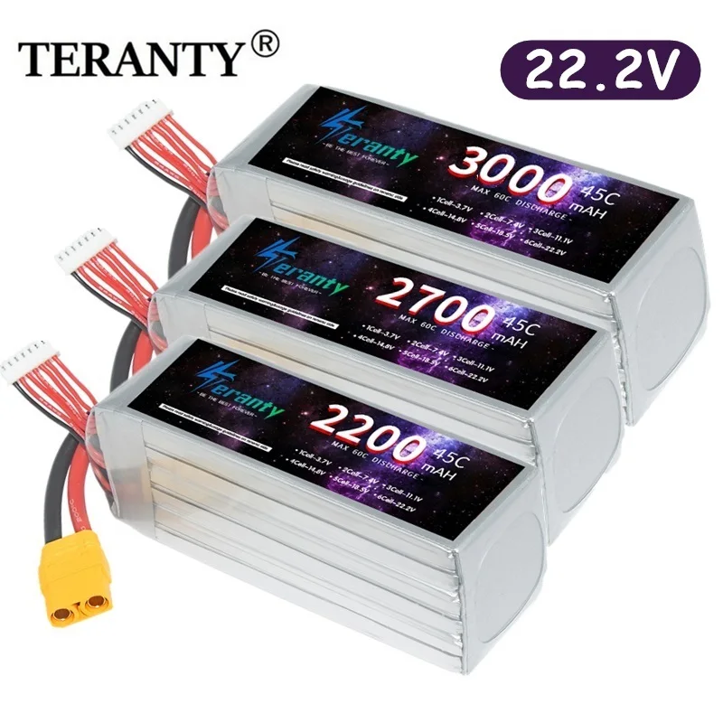Teranty 6s Lipo Batterie 22,2 V RC Lipo 1500mAh 1800mAh 2200mAh 2700mAh 3000mAh xt60 t xt90 Stecker 45c für RC Auto Boot Hubschrauber Image