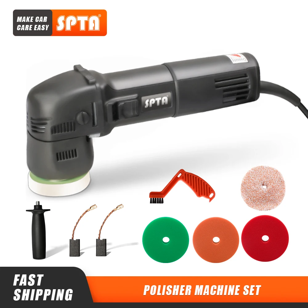 SPTA 3 Zoll 75mm Elektrische Mini Auto Polierer Zufällige Umlaufbahn Dual Action Polieren Maschine mit Schwamm Pads Kit Wachsen Image