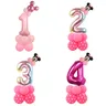 1 Set Minnie Numbers Balloon Gradient Rose Red Pink Number Mouse Head Balloon Column Girl Birthday