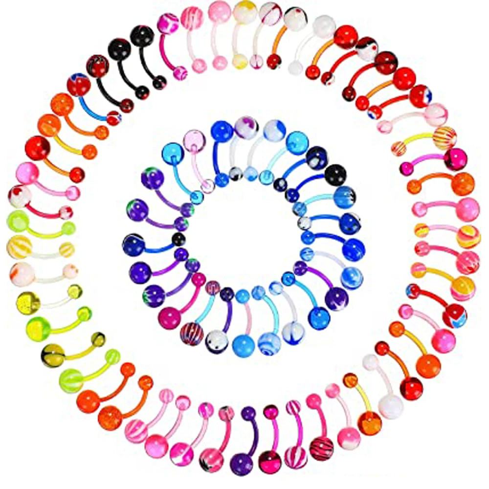Bauchnabelringe, Hanteln, bunter Körper, Nabel, Nabel, Langhantel, Acrylkugeln, Stahl, Bauchringe, Körperpiercing-Schmuck Image