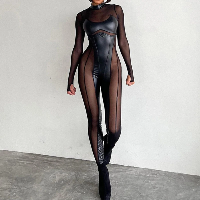 Frauen Cyber sexy engen Overall Alien Roboter Punk Mesh hohle Patchwork Bodysuit Cosplay Party Performance Kostüme