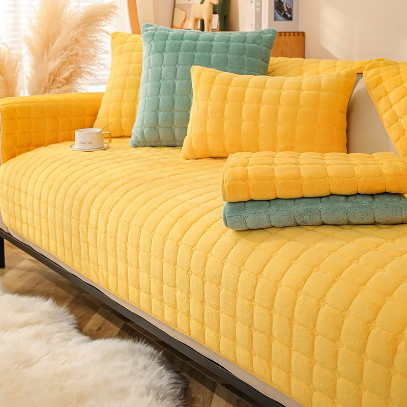 Weicher Sofabezug, verdickt, einfarbig, Flanell, quadratisch, gesteppt, warm, Plüsch, Samt, rutschfest, universell passend für Sofarückenlehnen Image