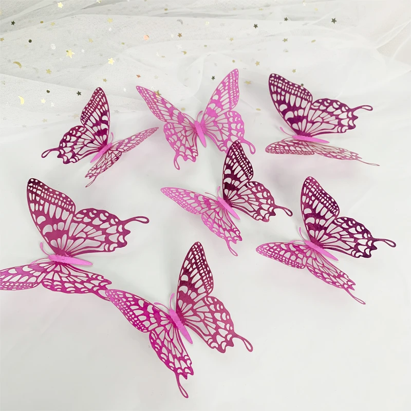 12 Stück 3D hohle bunte Schmetterlings-Wandaufkleber für Hochzeitsdekoration, Schlafzimmer, Kinderzimmer, Wandkunst, Kinderzimmer, Wohnzimmer