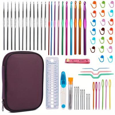 TEMU 60pcs Crochet Hook Set, Crochet Needles Set With Storage Case, Ergonomic Crochet Kit With Hand Sewing Needles, Beginner Crochet Kit For Craft Art And Arthritic Hands