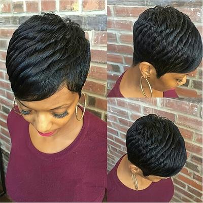 Natural Black Short Pixie Cut Wig - 4 Inch Synthet...